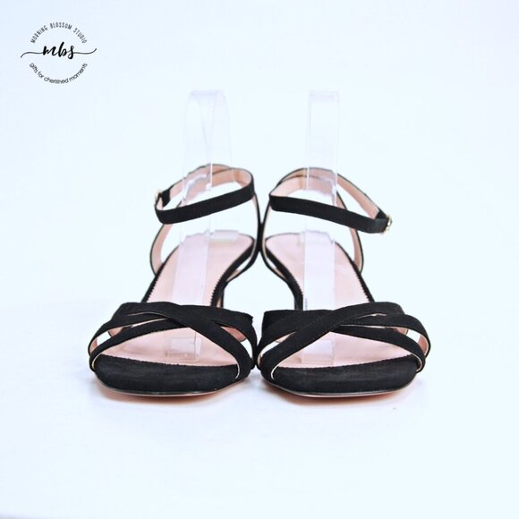 J. Crew Violetta Leather Ankle Straps Kitten Heel Sandals Black Women 11 - Picture 2 of 12